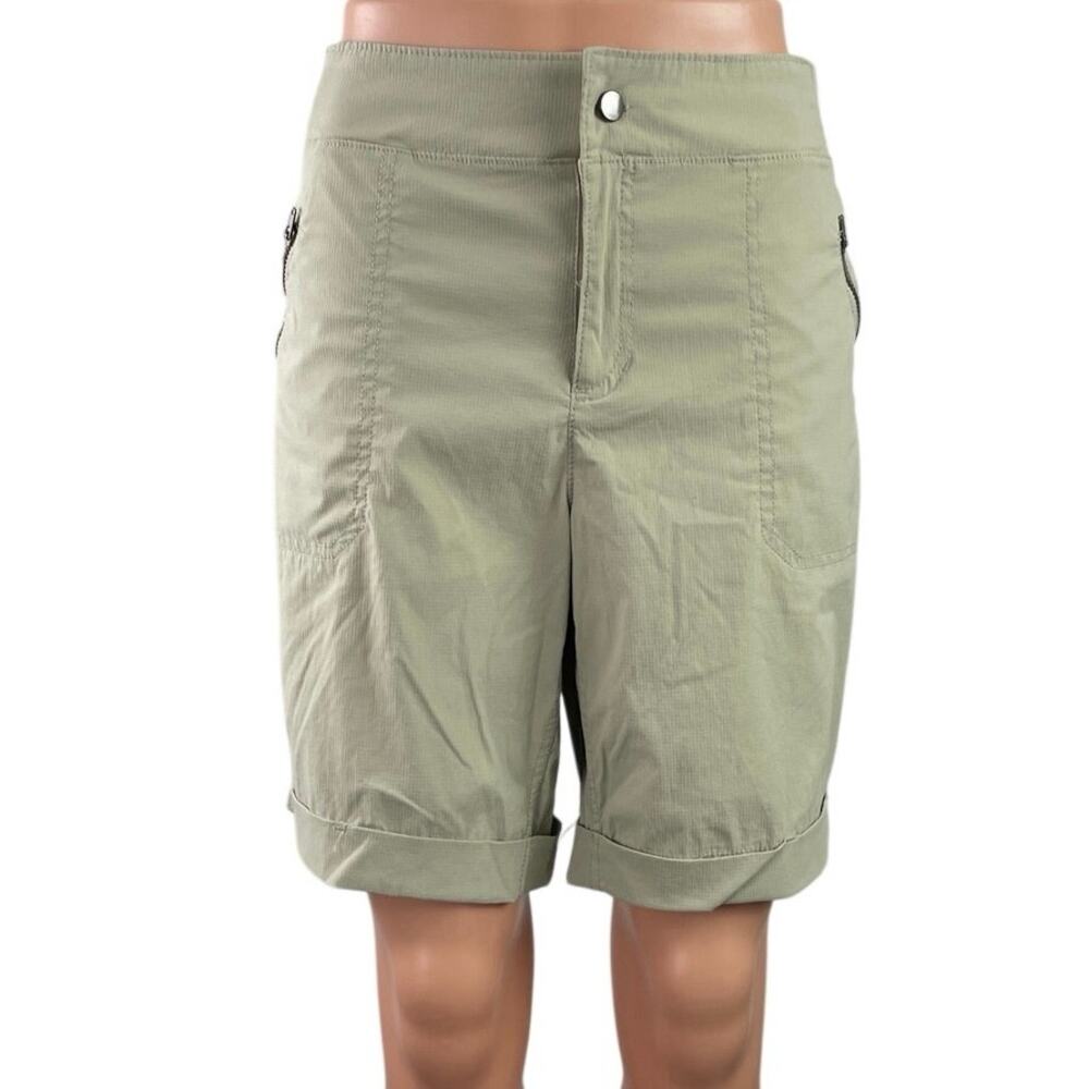 Te Verde Women's Green Khaki High Rise Cuffed Straight Bermuda Shorts Size L